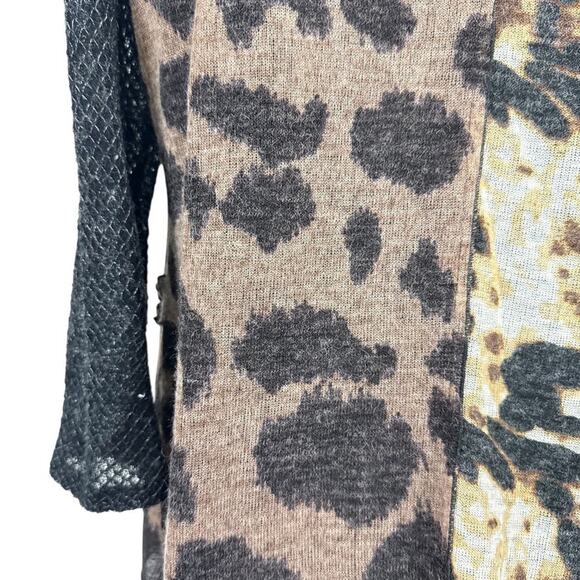 Ali Miles Petite Womens Leopard Print Mixed Media Lagenlook Light Sweater sz PL - Picture 12 of 16